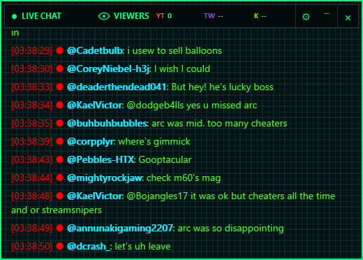 SimpleStreamOverlay live chat overlay with messages and platform status indicators
