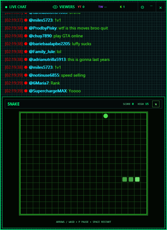 SimpleStreamOverlay live chat overlay with Snake panel