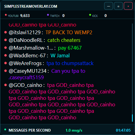 SimpleStreamOverlay v3.0.4 live chat overlay combining live messages with YouTube, Twitch and Kick viewer counters