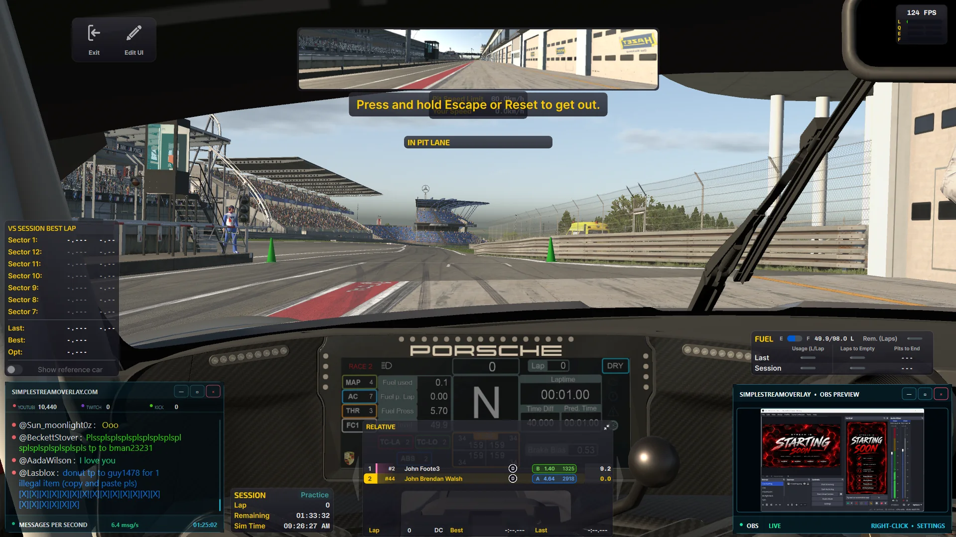 SimpleStreamOverlay racing stream overlay with live chat, telemetry and OBS preview windows