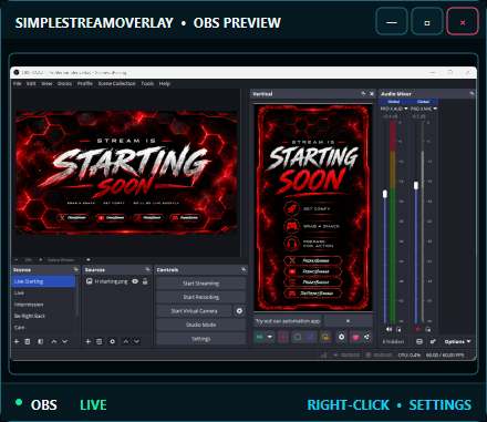 SimpleStreamOverlay v3.0.4 OBS Preview acting like a second monitor for a live OBS production view