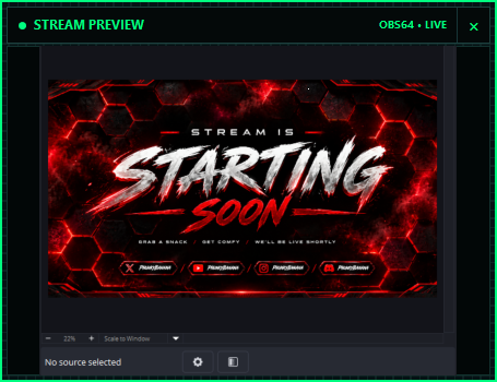 SimpleStreamOverlay stream preview window displaying an OBS preview